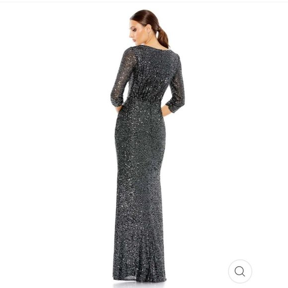 IEENA Mac Duggal black sequin v neckline faux wrap cocktail gown dress size 10 - Picture 7 of 7